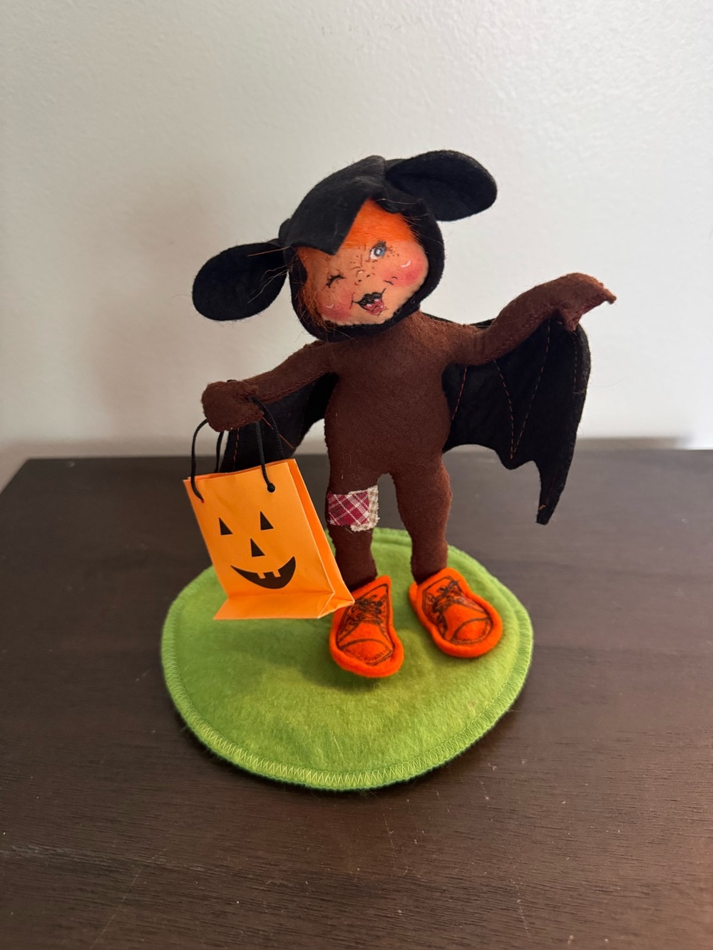 Annalee 1998 Halloween Bat Costume Felt Figure - Orange & Brown Trick-or-Treat